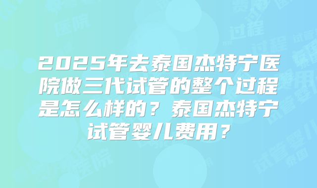 2025年去泰国杰特宁医院做三代试管的整个过程是怎么样的?泰国杰特宁试管婴儿费用?