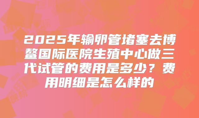 2025年输卵管堵塞去博鳌国际医院生殖中心做三代试管的费用是多少?费用明细是怎么样的