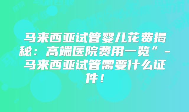 马来西亚试管婴儿花费揭秘：高端医院费用一览”-马来西亚试管需要什么证件！