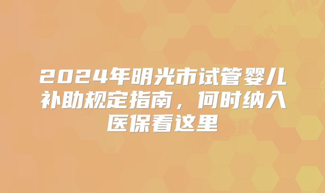 2024年明光市试管婴儿补助规定指南,何时纳入医保看这里