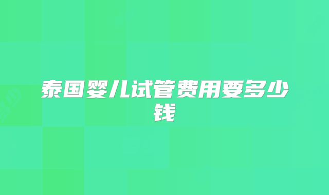 泰国婴儿试管费用要多少钱
