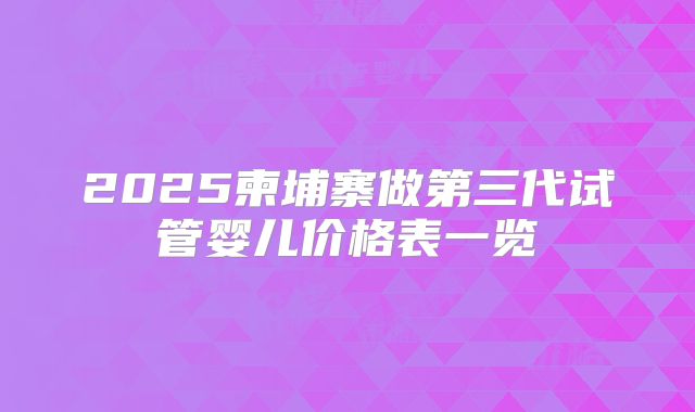 2025柬埔寨做第三代试管婴儿价格表一览