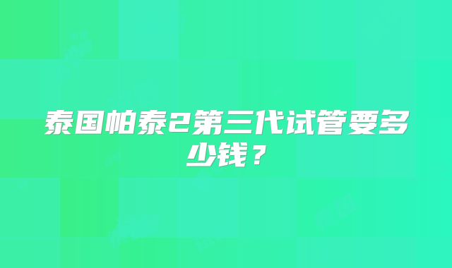 泰国帕泰2第三代试管要多少钱？