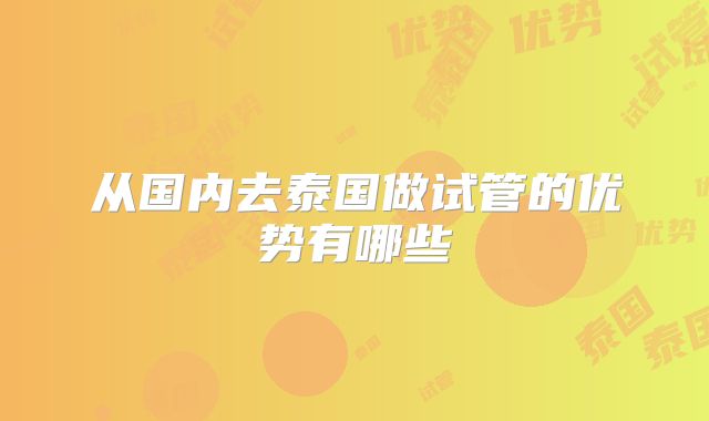 从国内去泰国做试管的优势有哪些