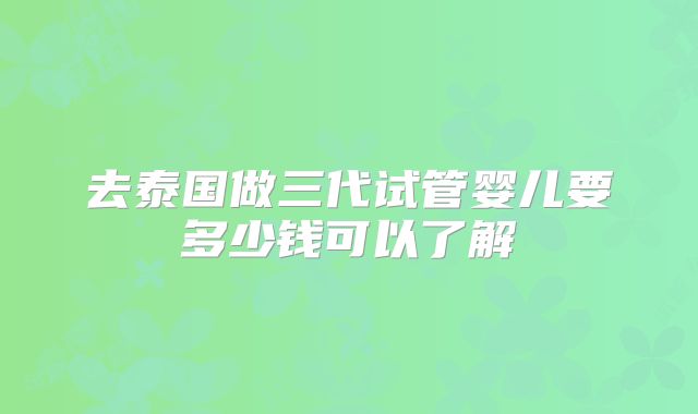 去泰国做三代试管婴儿要多少钱可以了解