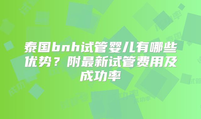 泰国bnh试管婴儿有哪些优势？附最新试管费用及成功率
