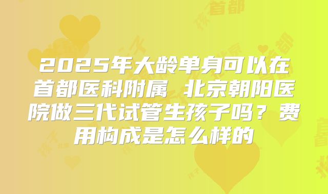 2025年大龄单身可以在首都医科附属 北京朝阳医院做三代试管生孩子吗？费用构成是怎么样的