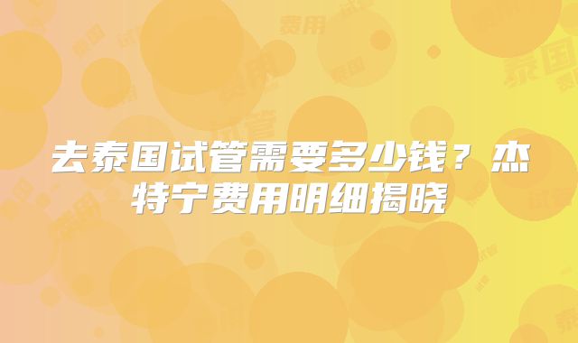去泰国试管需要多少钱？杰特宁费用明细揭晓