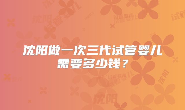 沈阳做一次三代试管婴儿需要多少钱?