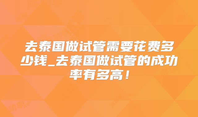 去泰国做试管需要花费多少钱_去泰国做试管的成功率有多高！