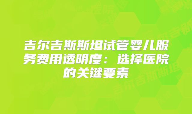 吉尔吉斯斯坦试管婴儿服务费用透明度:选择医院的关键要素