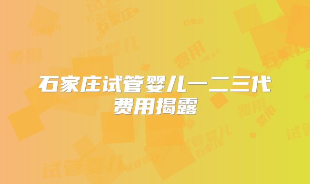 石家庄试管婴儿一二三代费用揭露