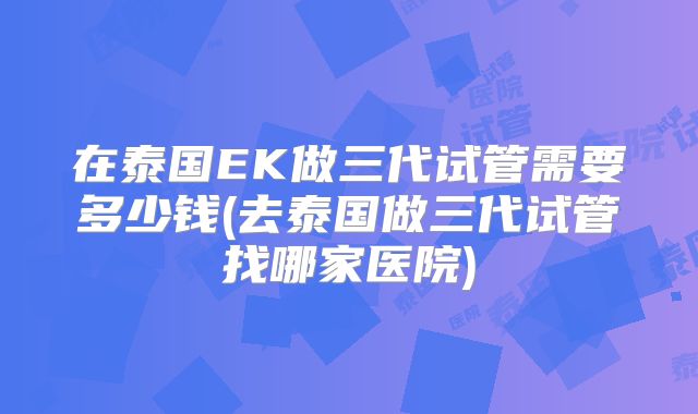 在泰国EK做三代试管需要多少钱(去泰国做三代试管找哪家医院)