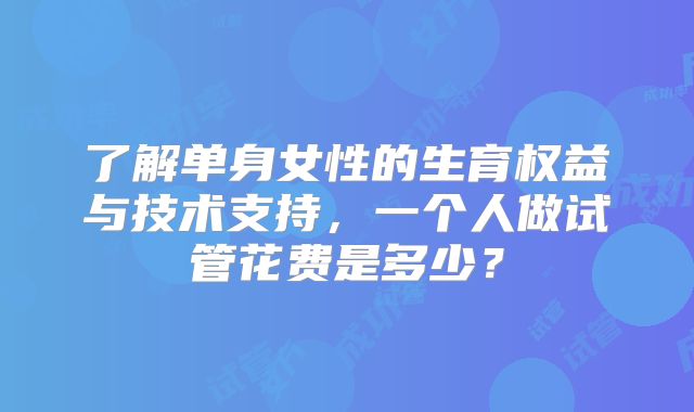 了解单身女性的生育权益与技术支持,一个人做试管花费是多少?