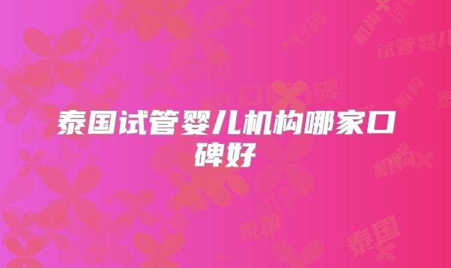 泰国试管婴儿机构哪家口碑好