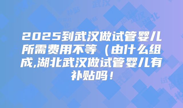 2025到武汉做试管婴儿所需费用不等（由什么组成,湖北武汉做试管婴儿有补贴吗！
