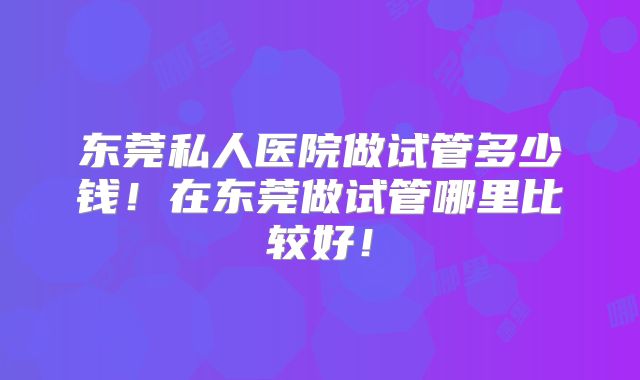 东莞私人医院做试管多少钱！在东莞做试管哪里比较好！