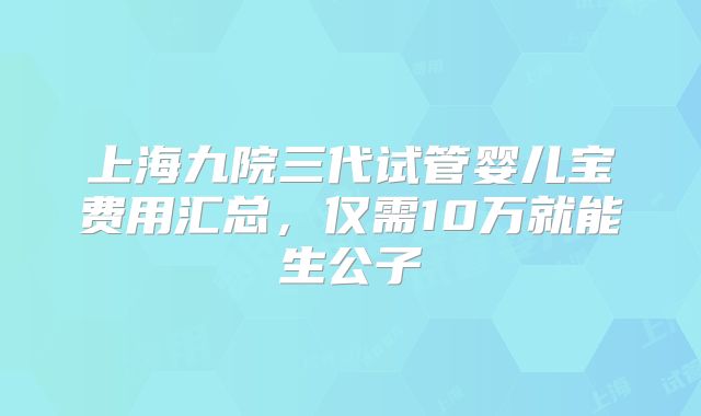 上海九院三代试管婴儿宝费用汇总，仅需10万就能生公子
