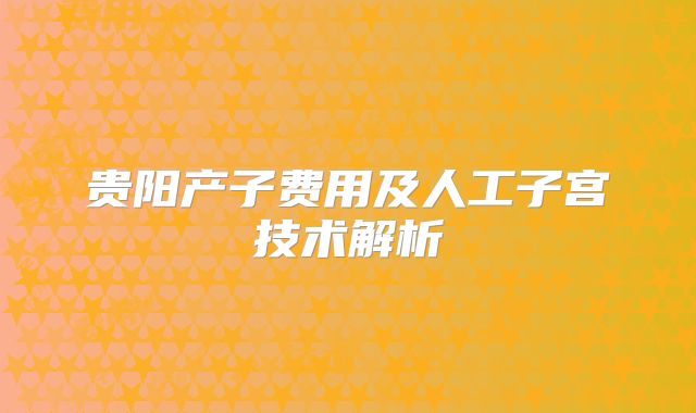 贵阳产子费用及人工子宫技术解析