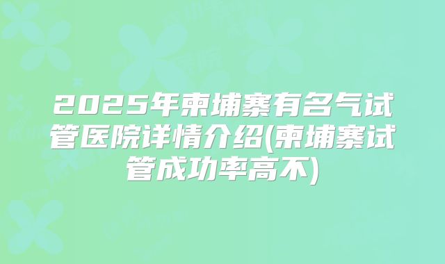 2025年柬埔寨有名气试管医院详情介绍(柬埔寨试管成功率高不)
