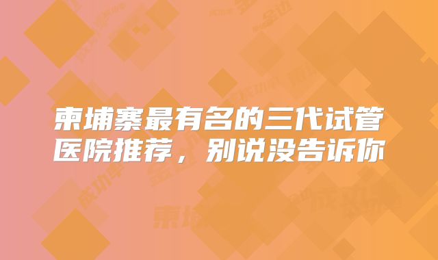 柬埔寨最有名的三代试管医院推荐,别说没告诉你