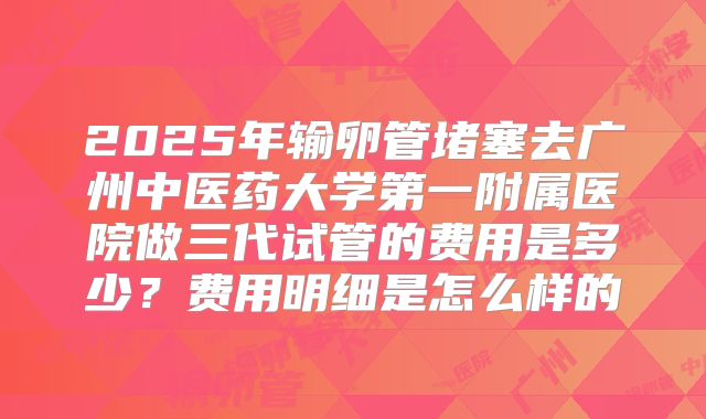 2025年输卵管堵塞去广州中医药大学第一附属医院做三代试管的费用是多少?费用明细是怎么样的