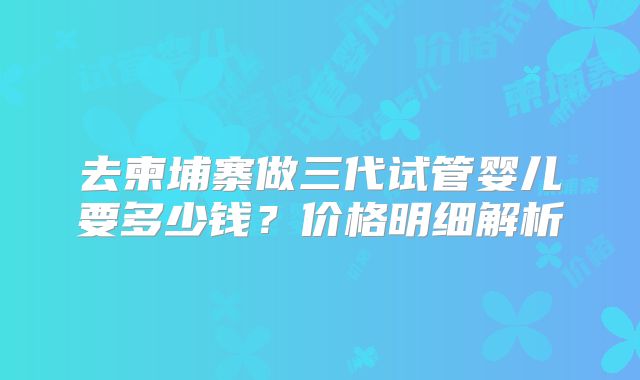 去柬埔寨做三代试管婴儿要多少钱？价格明细解析