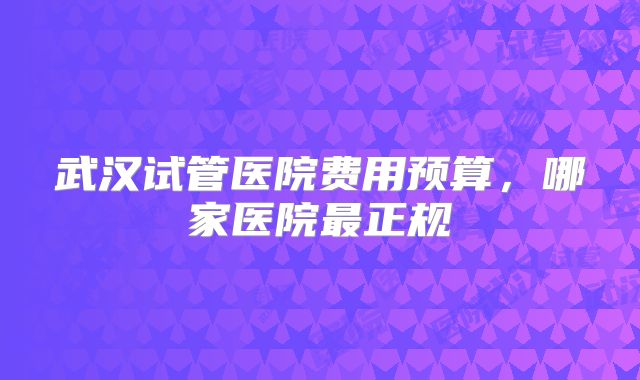 武汉试管医院费用预算,哪家医院最正规