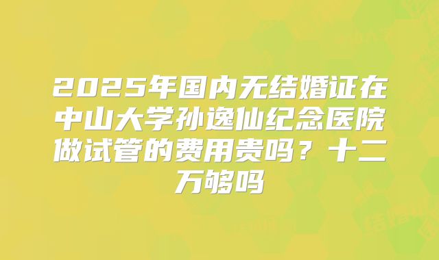 2025年国内无结婚证在中山大学孙逸仙纪念医院做试管的费用贵吗?十二万够吗