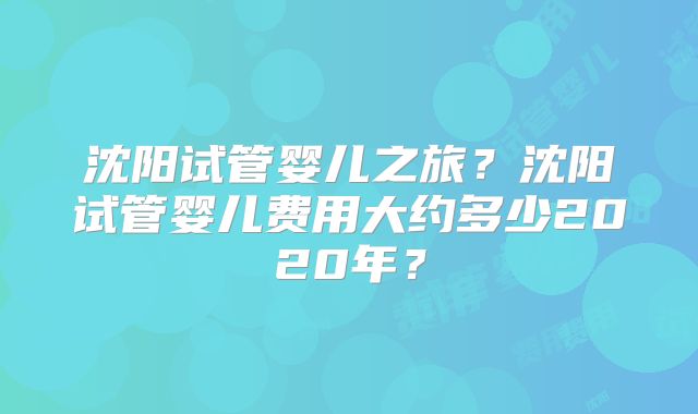 沈阳试管婴儿之旅?沈阳试管婴儿费用大约多少2020年?