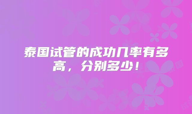 泰国试管的成功几率有多高，分别多少！