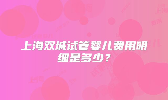 上海双城试管婴儿费用明细是多少？