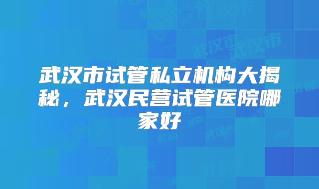 武汉市试管私立机构大揭秘,武汉民营试管医院哪家好