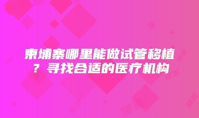柬埔寨哪里能做试管移植?寻找合适的医疗机构