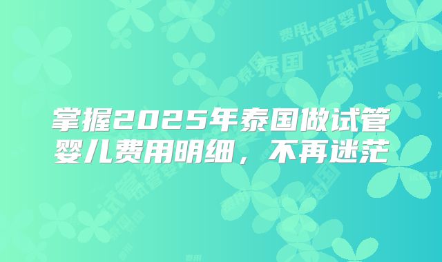 掌握2025年泰国做试管婴儿费用明细,不再迷茫