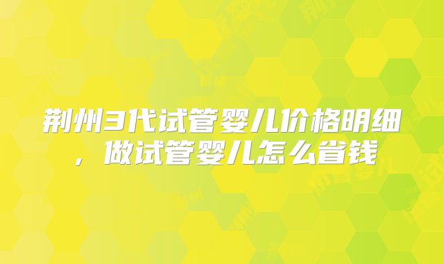 荆州3代试管婴儿价格明细，做试管婴儿怎么省钱