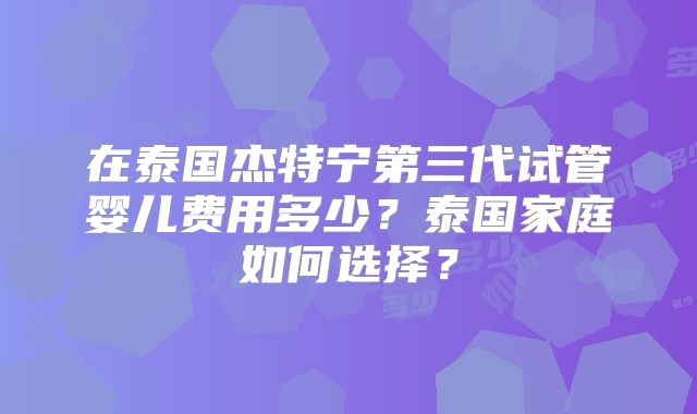 在泰国杰特宁第三代试管婴儿费用多少？泰国家庭如何选择？