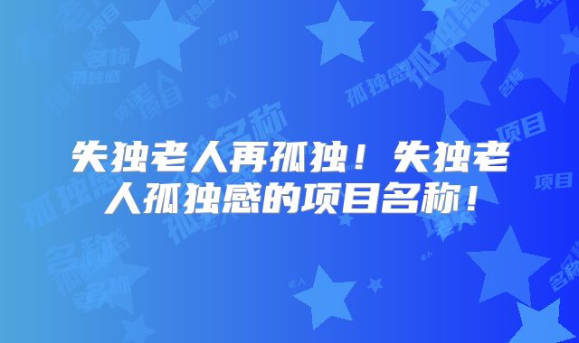失独老人再孤独！失独老人孤独感的项目名称！