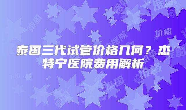泰国三代试管价格几何？杰特宁医院费用解析