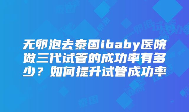 无卵泡去泰国ibaby医院做三代试管的成功率有多少?如何提升试管成功率