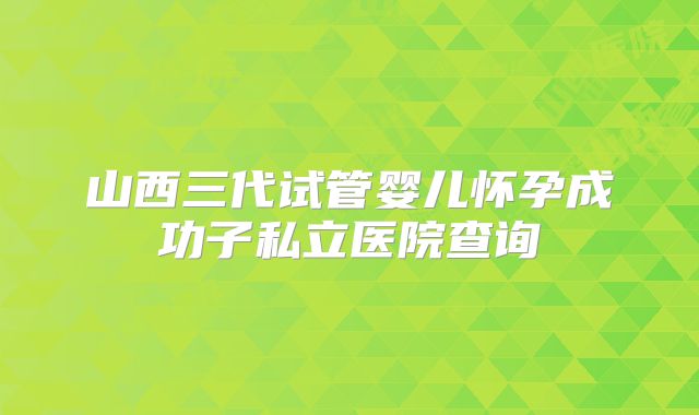 山西三代试管婴儿怀孕成功子私立医院查询