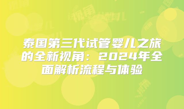 泰国第三代试管婴儿之旅的全新视角:2024年全面解析流程与体验