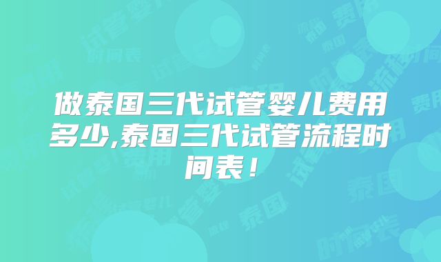 做泰国三代试管婴儿费用多少,泰国三代试管流程时间表!