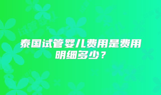 泰国试管婴儿费用是费用明细多少?