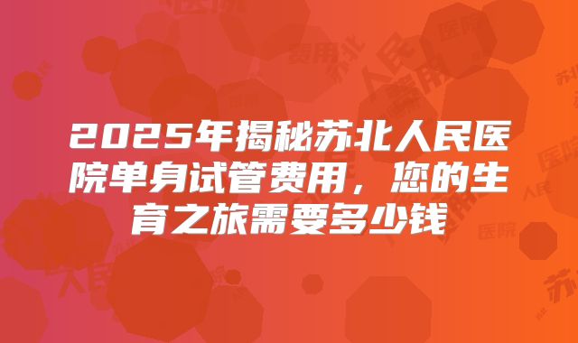 2025年揭秘苏北人民医院单身试管费用，您的生育之旅需要多少钱