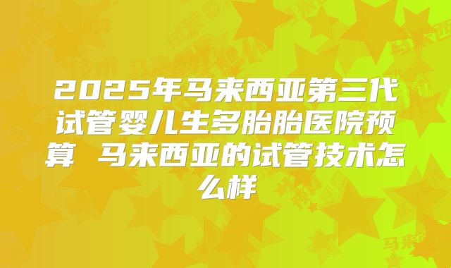 2025年马来西亚第三代试管婴儿生多胎胎医院预算 马来西亚的试管技术怎么样