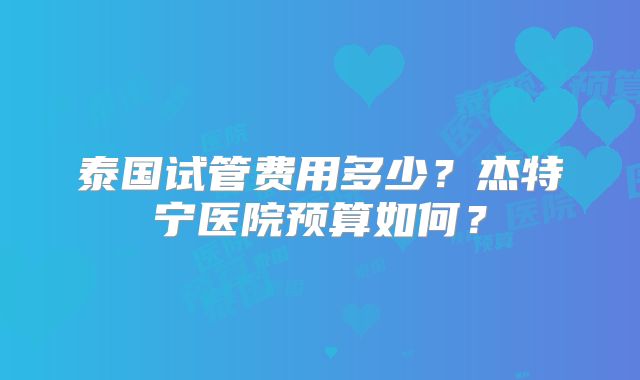 泰国试管费用多少?杰特宁医院预算如何?