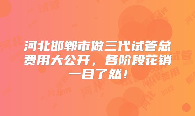 河北邯郸市做三代试管总费用大公开,各阶段花销一目了然!