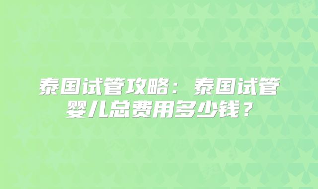 泰国试管攻略:泰国试管婴儿总费用多少钱?