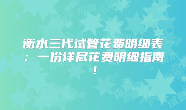 衡水三代试管花费明细表:一份详尽花费明细指南!